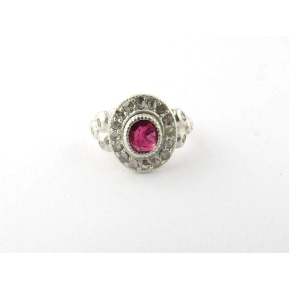 10K Yellow Gold Rose Cut Diamond Lab Created Ruby Floral Ring 6.5 #13925 - Picture 2 of 10